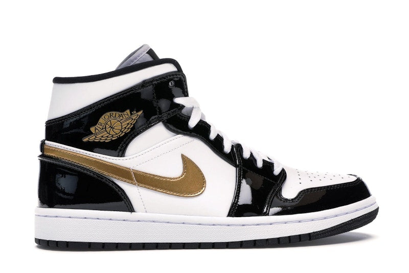 Air Jordan 1 Mid Patent Negro Blanco Dorado - vista 35