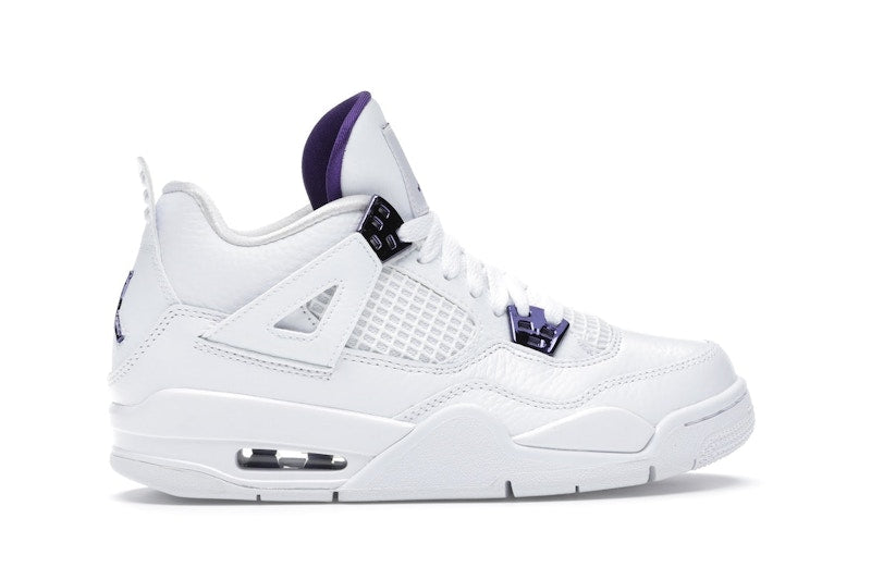 Air Jordan 4 Retro Metallic Purple (GS) - White/Court Purple-Metallic Silver - 408452-115 - 35