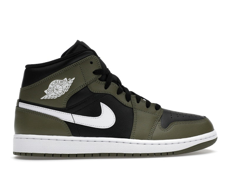 Air Jordan 1 Mid Black White Olive - Black/Medium Olive/Sail/White - DQ8426-092 - 35