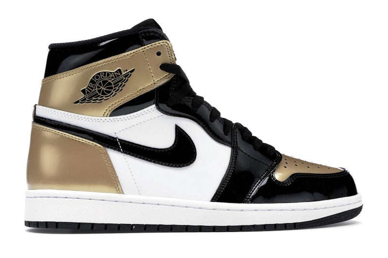 Air Jordan 1 Retro High Patent Gold Toe - Black/Metallic Gold-Summit White - 861428-007 - 35