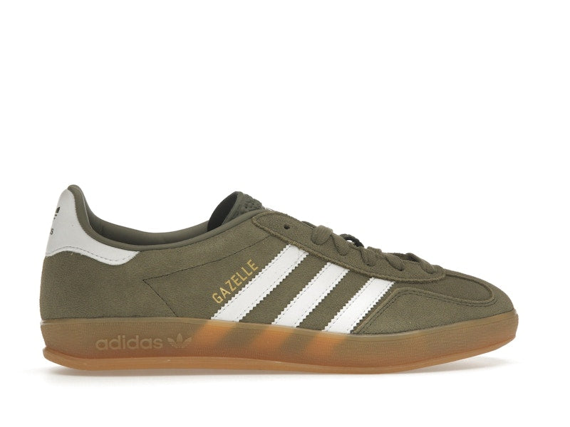 adidas Gazelle Indoor Olive Strata Cloud White Gum - Olive Strata/Cloud White/Gold Metallic - JQ0174 - 35